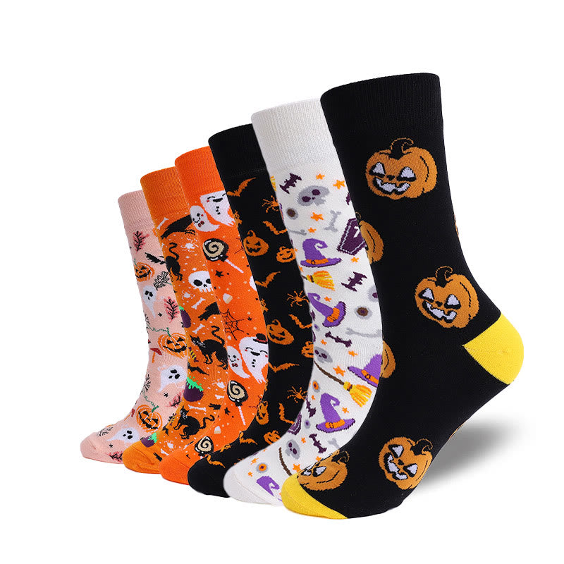 Übergröße Kürbis-Totenkopf-Halloween-Crew-Socken (3 Paar)