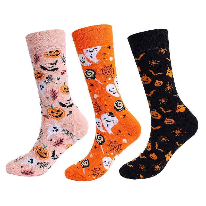 Übergröße Kürbis-Totenkopf-Halloween-Crew-Socken (3 Paar)