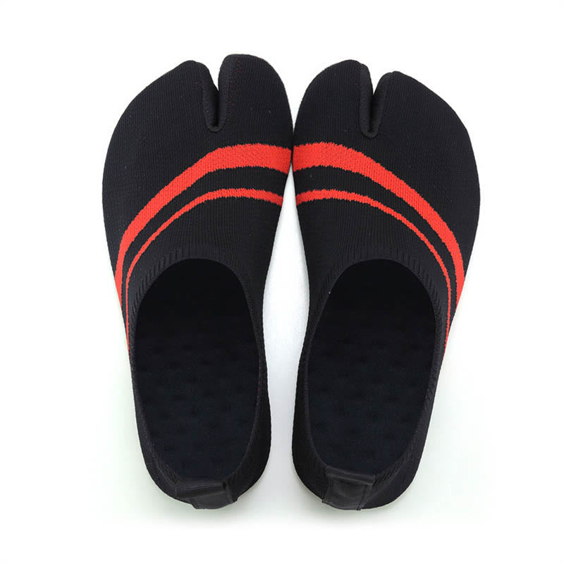 Gestreifte Slipper-Socken mit geteilter Zehenpartie in Übergröße - Rot - 4XL - image 11