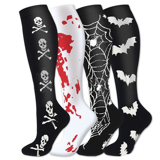 Gruselige Kompressionsstrümpfe im Halloween-Stil (4 Paar) - Mehrfarbig - L/XL - image 1