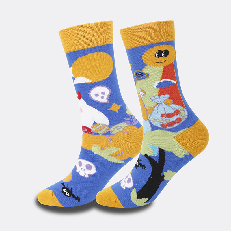 Crew-Socken mit Hexenschädel und Kürbismotiv in Übergröße (4 Paar) - image 2