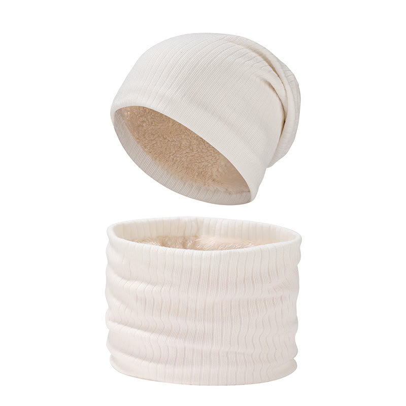 Einfarbiges, schlichtes 2-in-1-Set mit Beanie-Schal und Strick