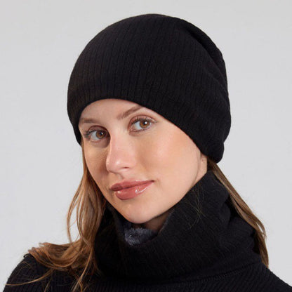 Einfarbiges, schlichtes 2-in-1-Set mit Beanie-Schal und Strick