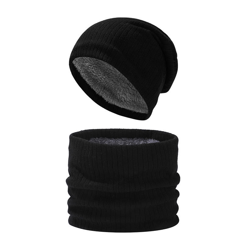 Einfarbiges, schlichtes 2-in-1-Set mit Beanie-Schal und Strick