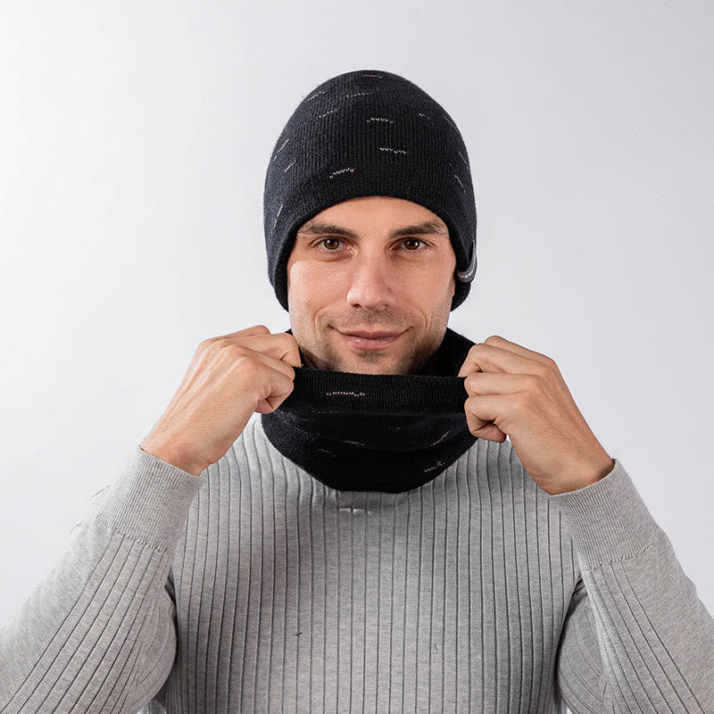 Einfarbiges, schlichtes 2-in-1-Set mit Beanie-Schal und Strick