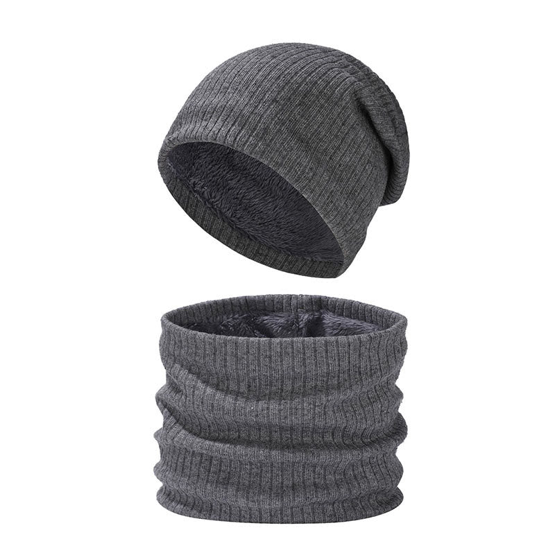 Einfarbiges, schlichtes 2-in-1-Set mit Beanie-Schal und Strick