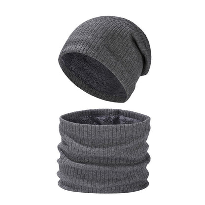 Einfarbiges, schlichtes 2-in-1-Set mit Beanie-Schal und Strick