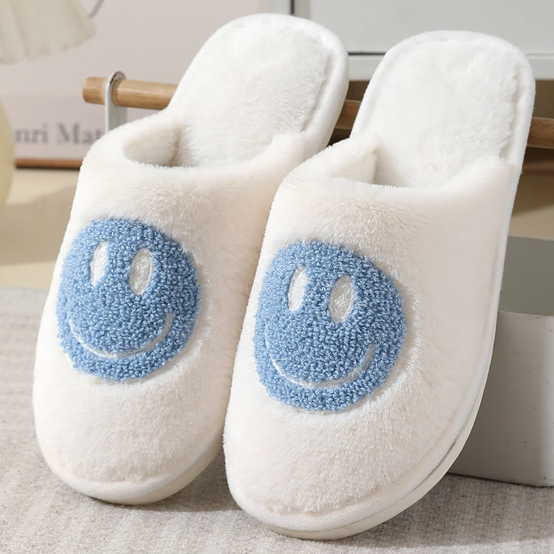 Plüsch-Hausschuhe mit Smiley-Motiv in Übergröße - Blau - US 11-12 - image 2