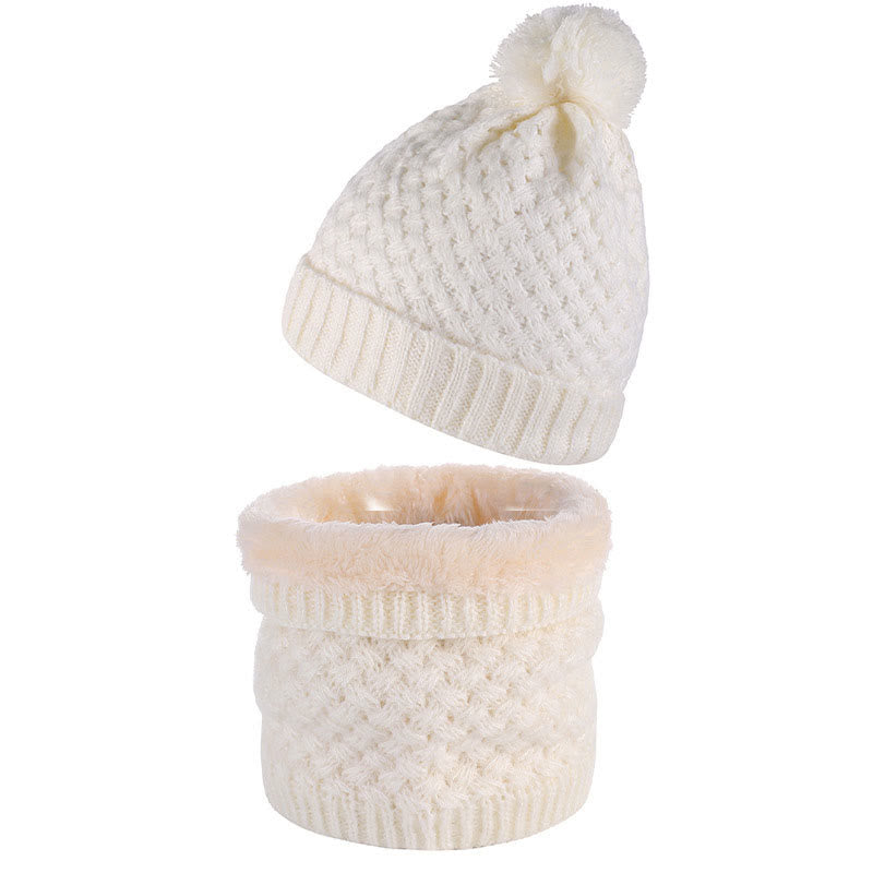 Winter Fleece Strickmütze Schal 2 in 1 Set - Weiß - Einheitsgröße - image 4