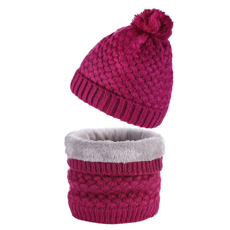 Winter Fleece Strickmütze Schal 2 in 1 Set - Rose - Einheitsgröße - image 13