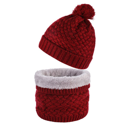 Winter Fleece Strickmütze Schal 2 in 1 Set - Wein - Einheitsgröße - image 10