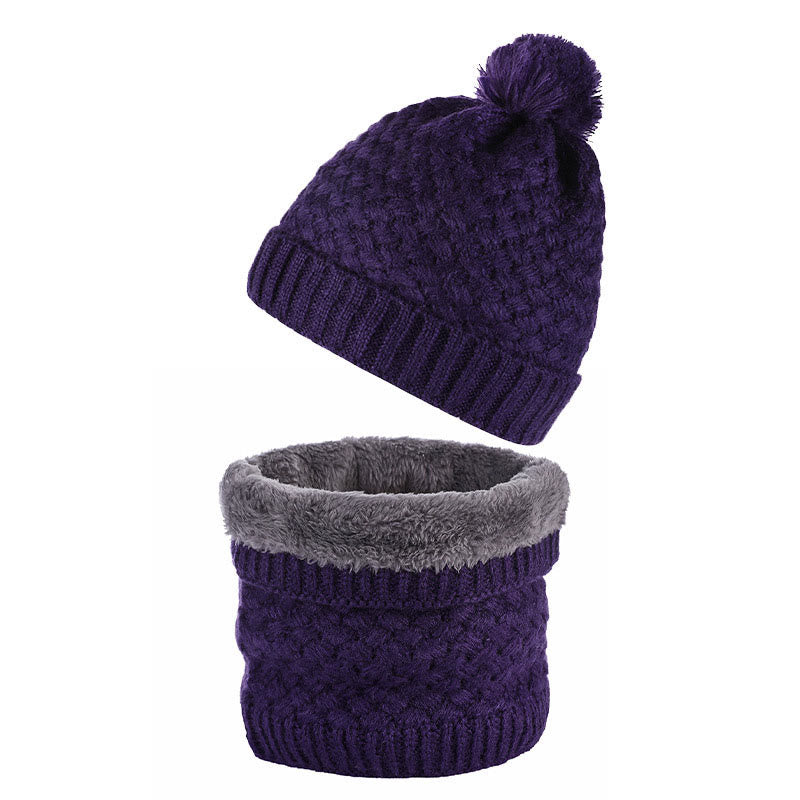 Winter Fleece Strickmütze Schal 2 in 1 Set - Lila - Einheitsgröße - image 12