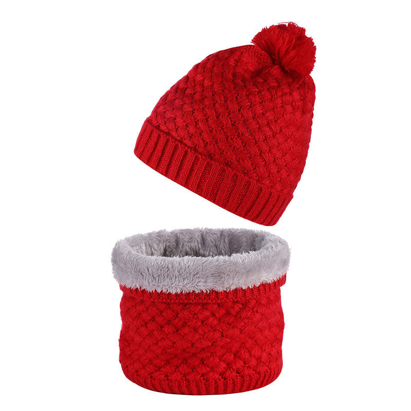 Winter Fleece Strickmütze Schal 2 in 1 Set - Rot - Einheitsgröße - image 8