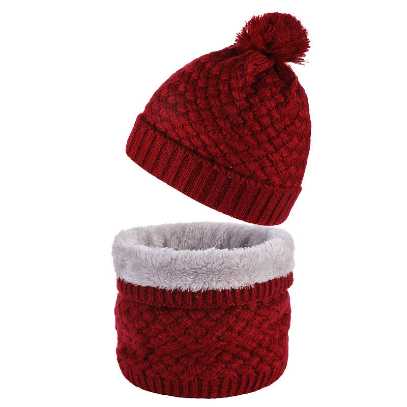 Winter Fleece Strickmütze Schal 2 in 1 Set - Wein - Einheitsgröße - image 10