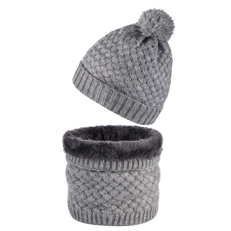 Winter Fleece Strickmütze Schal 2 in 1 Set - Grau - Einheitsgröße - image 5