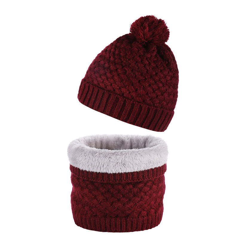 Winter Fleece Strickmütze Schal 2 in 1 Set - Dunkelrot - Einheitsgröße - image 9