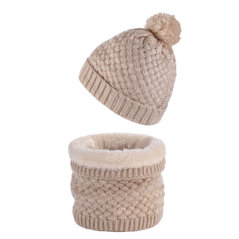 Winter Fleece Strickmütze Schal 2 in 1 Set - Beige - Einheitsgröße - image 14