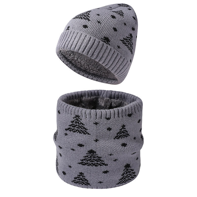 Winter-Weihnachtsbaum-Mützen-Schal 2-in-1-Set - Grau - Einheitsgröße - image 4