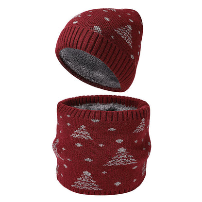 Winter-Weihnachtsbaum-Mützen-Schal 2-in-1-Set - Wein - Einheitsgröße - image 5