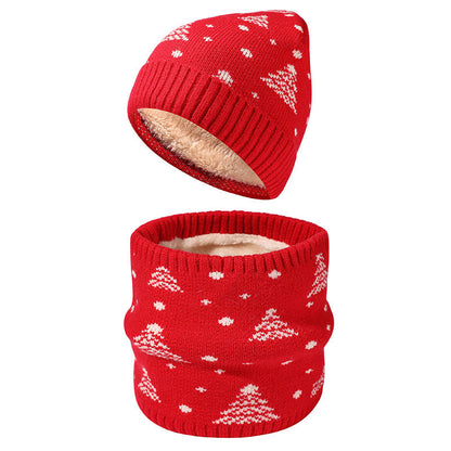 Winter-Weihnachtsbaum-Mützen-Schal 2-in-1-Set - Rot - Einheitsgröße - image 2