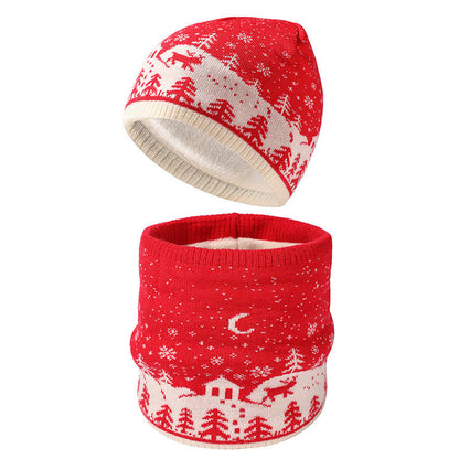 Warmes 2-in-1-Set mit Weihnachts-Element-Mütze und Schal