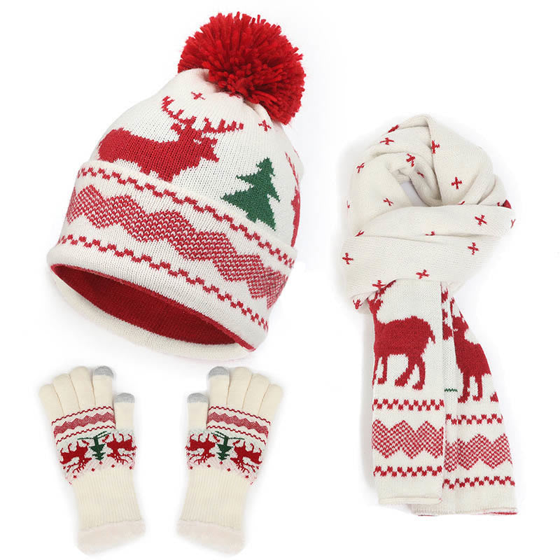 3-in-1-Set mit Beanie, Schal und Handschuhen im Weihnachtsstil - Beige - Einheitsgröße - image 3