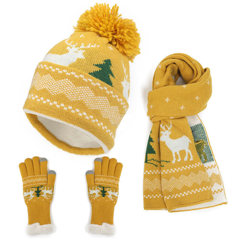 3-in-1-Set mit Beanie, Schal und Handschuhen im Weihnachtsstil - Gelb - Einheitsgröße - image 1