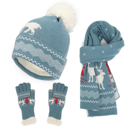 3-in-1-Set mit Beanie, Schal und Handschuhen im Weihnachtsstil - Blau - Einheitsgröße - image 4