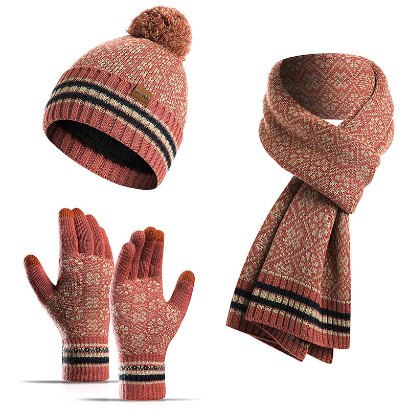 Touchscreen-Handschuhe, Beanie-Schal, 3-in-1-Set - Wein - Einheitsgröße - image 16