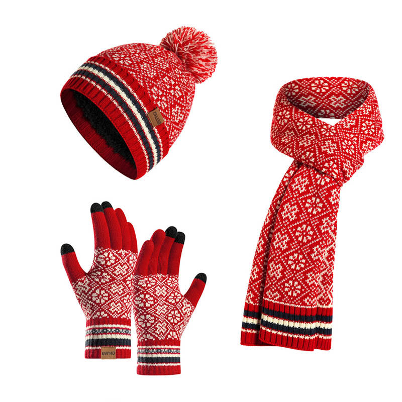 Touchscreen-Handschuhe, Beanie-Schal, 3-in-1-Set - Rot - Einheitsgröße - image 14
