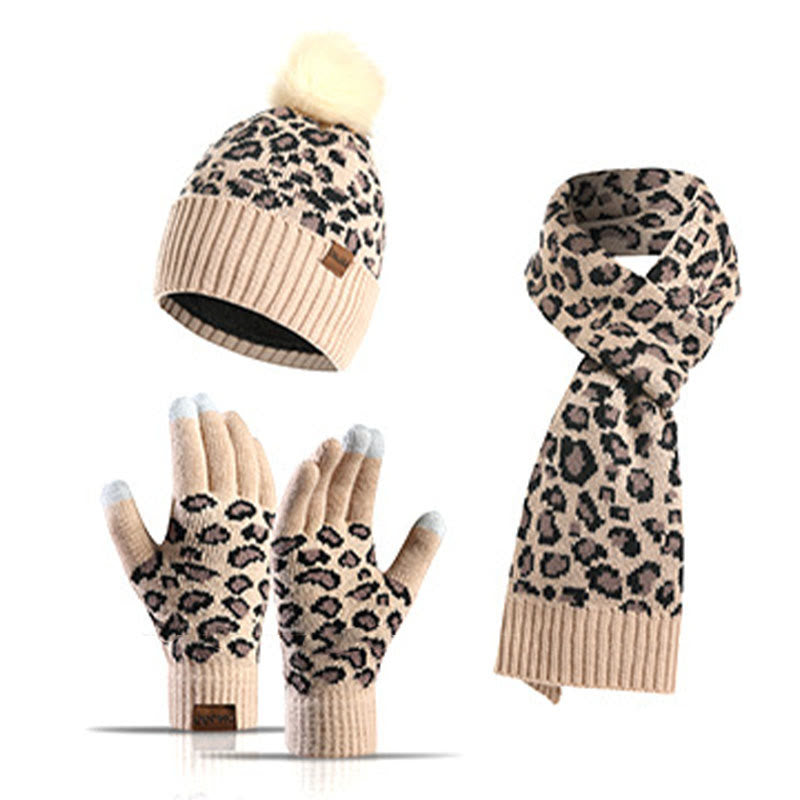 Leoparden-Handschuhe, Beanie-Schal, 3-in-1-Set