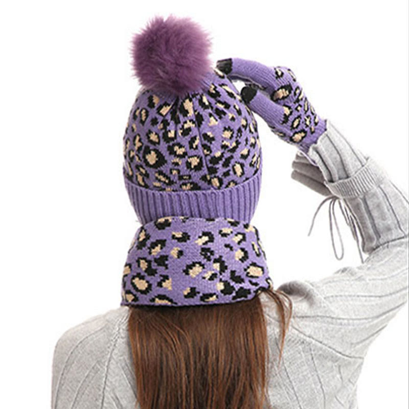 Leoparden-Handschuhe, Beanie-Schal, 3-in-1-Set - image 1