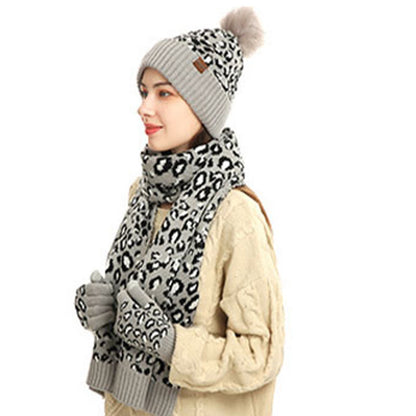 Leoparden-Handschuhe, Beanie-Schal, 3-in-1-Set