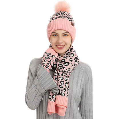 Leoparden-Handschuhe, Beanie-Schal, 3-in-1-Set