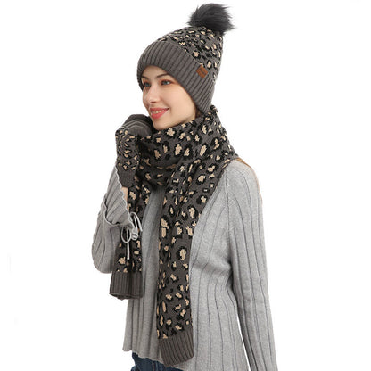 Leoparden-Handschuhe, Beanie-Schal, 3-in-1-Set