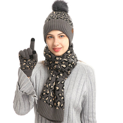 Leoparden-Handschuhe, Beanie-Schal, 3-in-1-Set