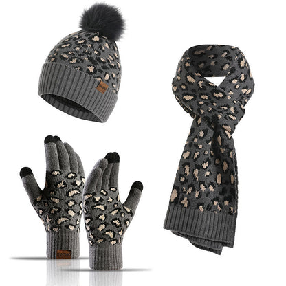 Leoparden-Handschuhe, Beanie-Schal, 3-in-1-Set - Dunkelgrau - Einheitsgröße - image 13
