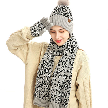 Leoparden-Handschuhe, Beanie-Schal, 3-in-1-Set