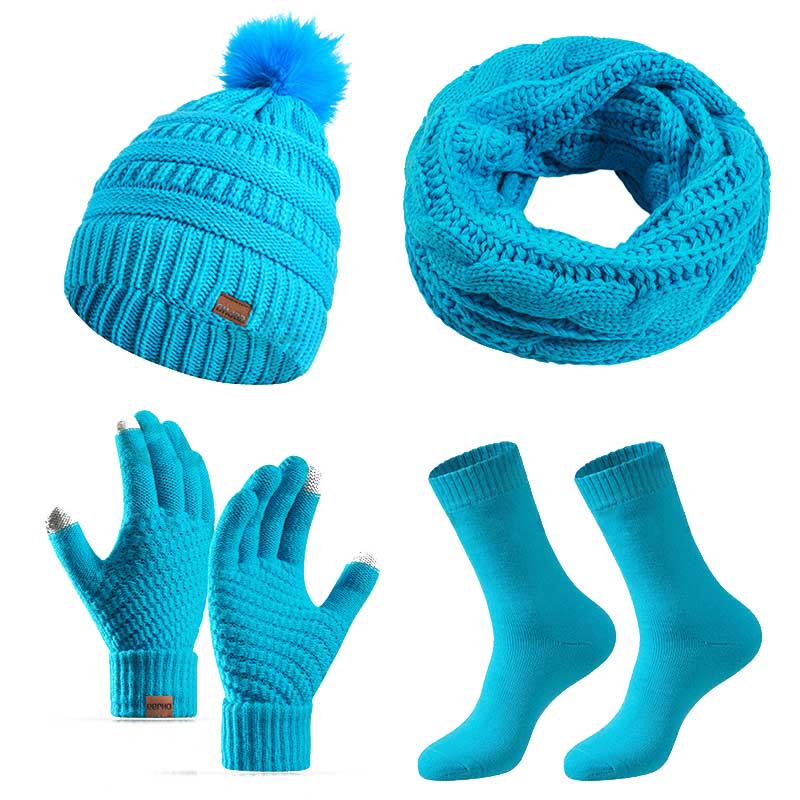 Winter Classic Handschuhe Beanie Schal Socken 4 in 1 Set - Seeblau - Einheitsgröße - image 15