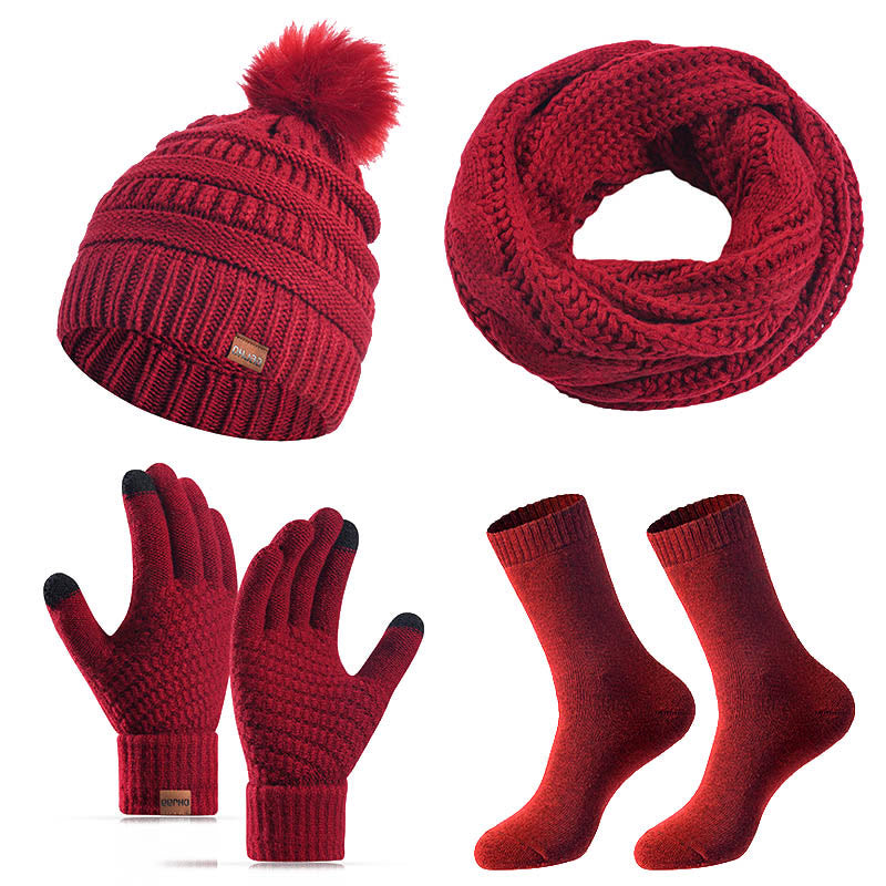 Winter Classic Handschuhe Beanie Schal Socken 4 in 1 Set - Wein - Einheitsgröße - image 13