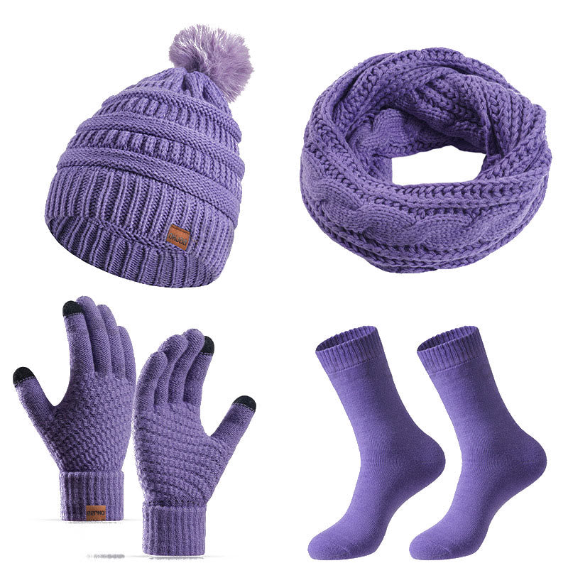 Winter Classic Handschuhe Beanie Schal Socken 4 in 1 Set - Lila - Einheitsgröße - image 16