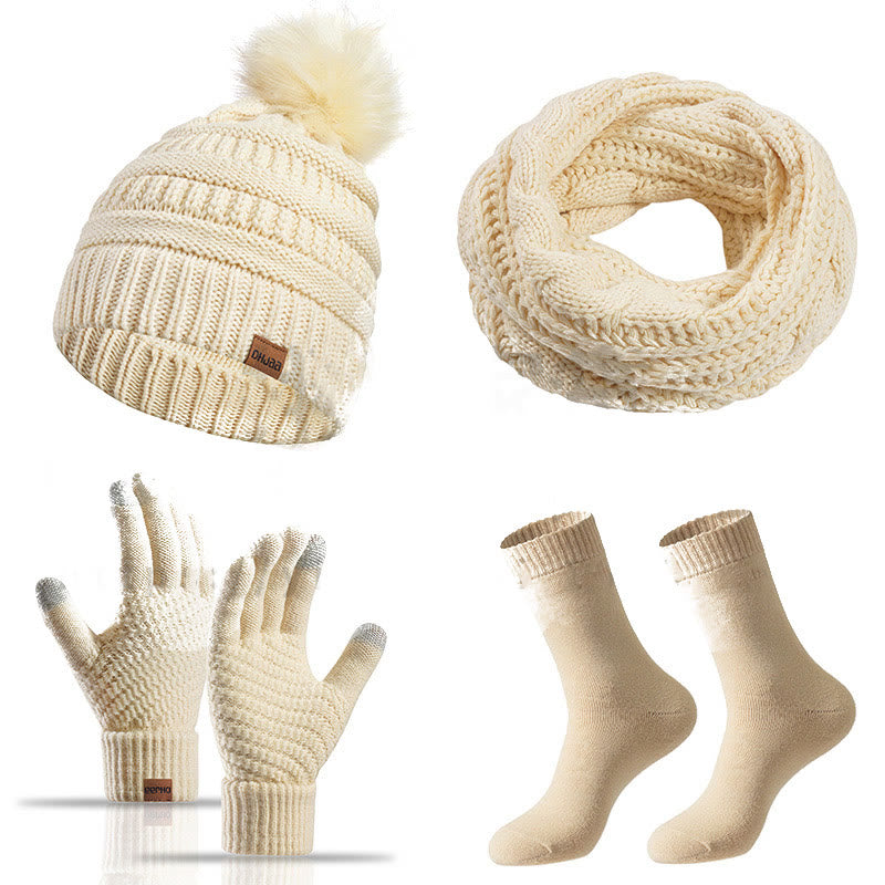 Winter Classic Handschuhe Beanie Schal Socken 4 in 1 Set - Aprikose - Einheitsgröße - image 17