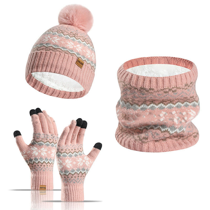 Schneeflockenhandschuhe, Beanie-Schal, 3-in-1-Set