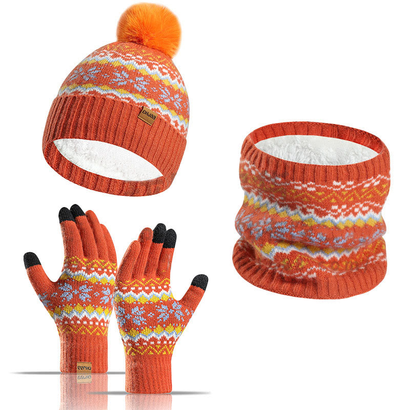 Schneeflockenhandschuhe, Beanie-Schal, 3-in-1-Set - Orange - Einheitsgröße - image 9
