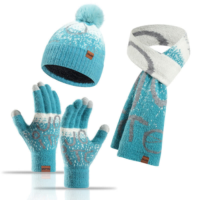 Alphabet Handschuhe Beanie Schal 3 in 1 Set - Seeblau - Einheitsgröße - image 7