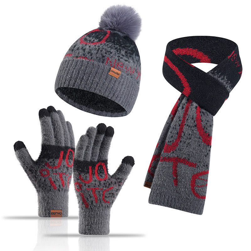 Alphabet Handschuhe Beanie Schal 3 in 1 Set - Grau - Einheitsgröße - image 10