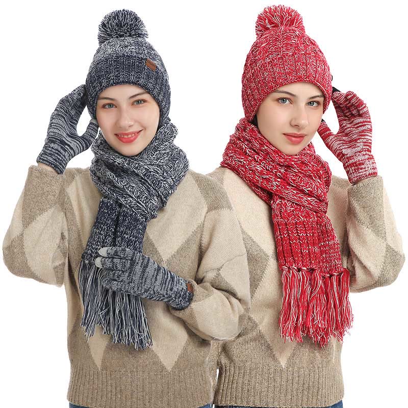 Klassisches 3-in-1-Set mit passenden Handschuhen, Beanie und Schal - image 0