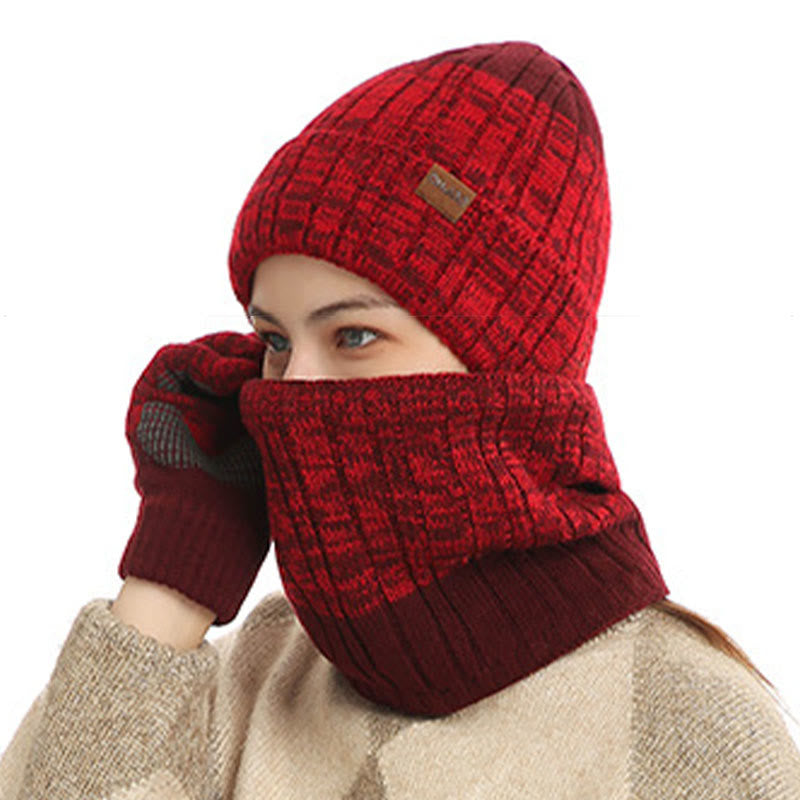 Outdoor-Wärmehandschuhe, Beanie-Schal, 3-in-1-Set