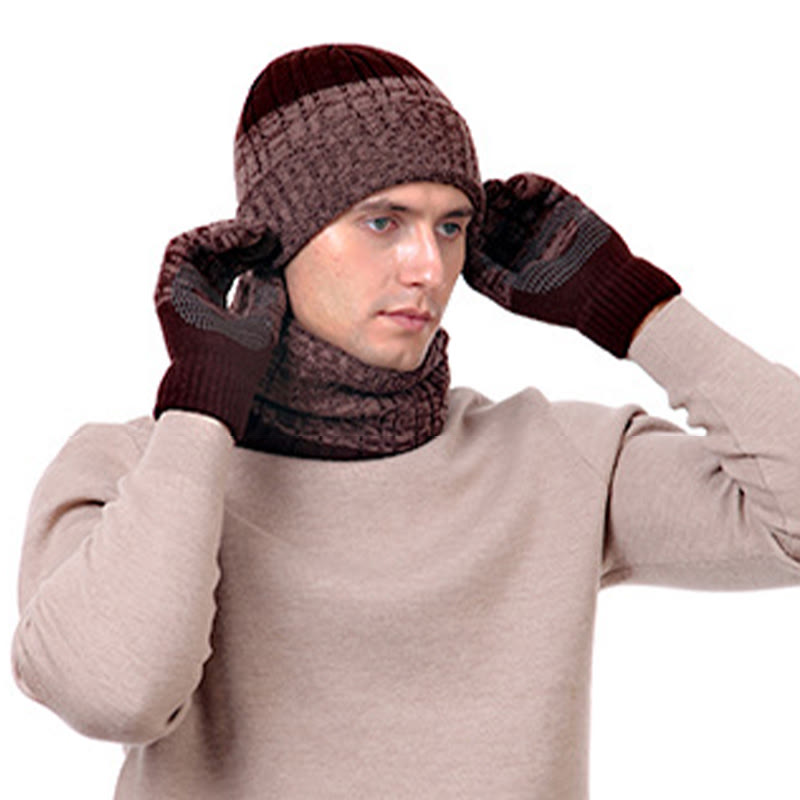 Outdoor-Wärmehandschuhe, Beanie-Schal, 3-in-1-Set