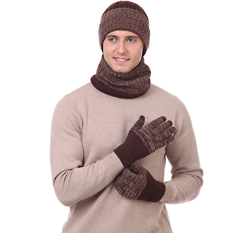 Outdoor-Wärmehandschuhe, Beanie-Schal, 3-in-1-Set